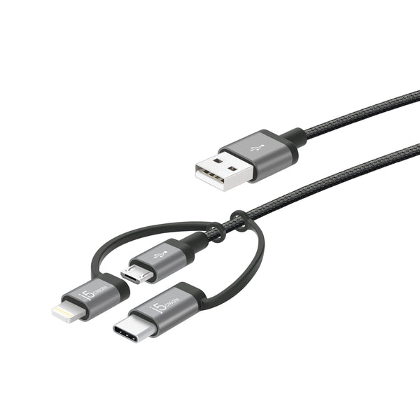 CABLE ULTRA RENFORCÉ TRIPLUG USB VERS LIGHTNING / MICRO-USB / TYPE-C 1,5M -  GARANTIE A VIE 