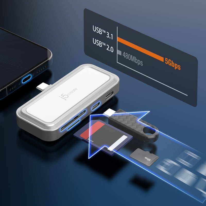 USB-C® to Dual USB-C® & SD™ Card for Smartphones with Power Delivery