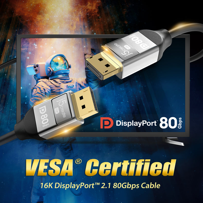 VESA® Certified 16K DisplayPort™ 2.1 80Gbps Cable