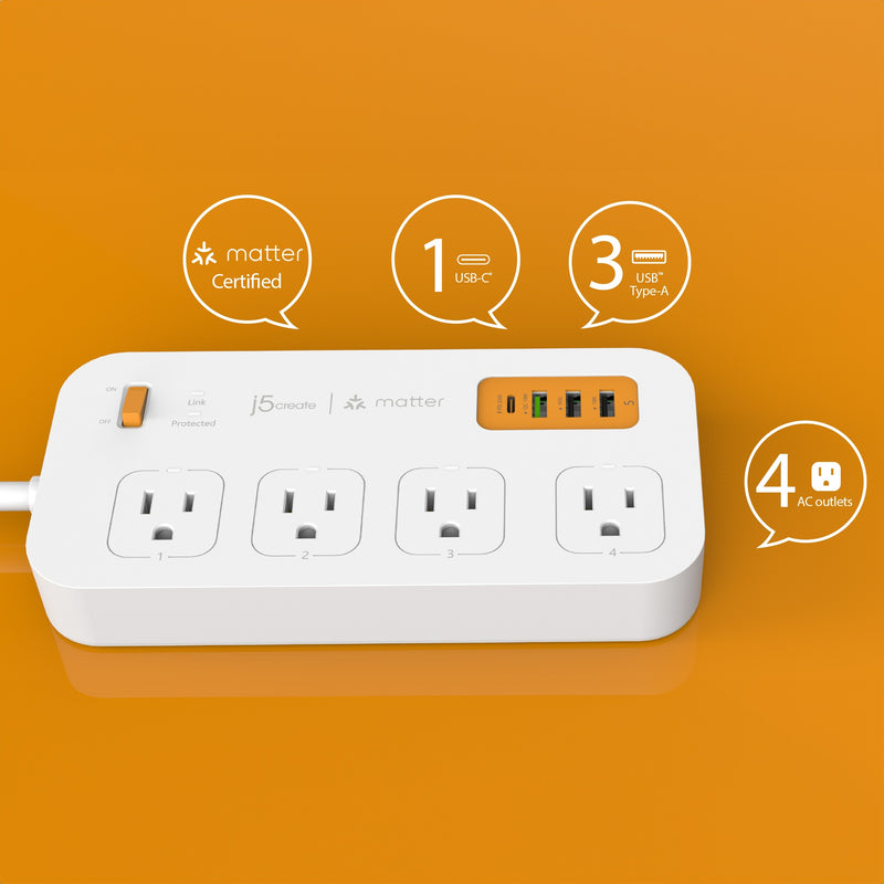 Matter Enabled Smart Plug Power Strip With 4-Outlets and 4 USB™ Ports