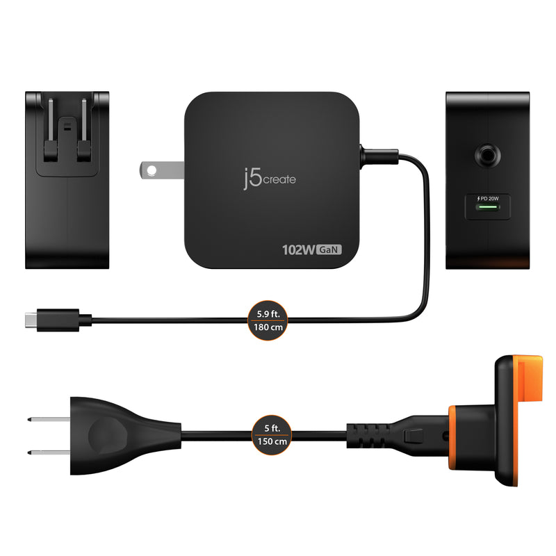 102W Nano Super Charger for USB-C® 2-Port (GaN Power) With AC Extension Kits