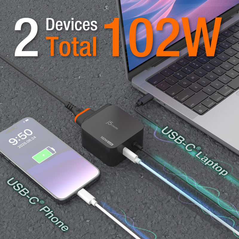 102W Nano Super Charger for USB-C® 2-Port (GaN Power) With AC Extension Kits