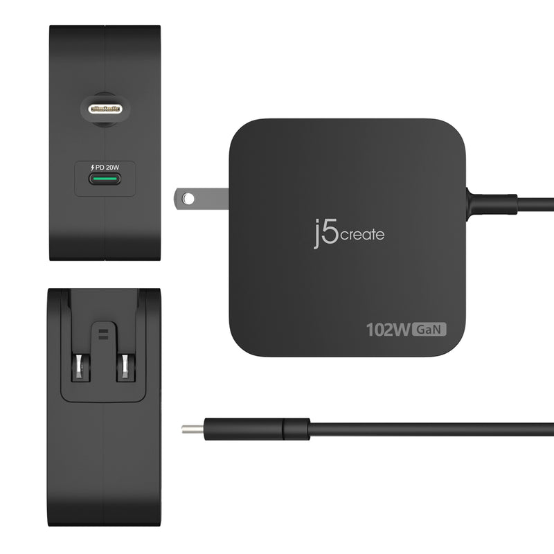 102W GaN PD USB-C® 2-Port Charger with Changeable AC Plugs