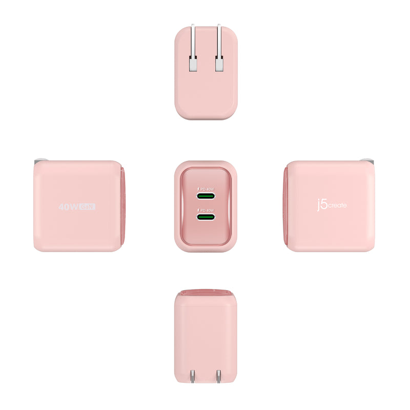 40W GaN USB-C® 2-Port Mini Charger with a USB-C® Fast Charging Cable