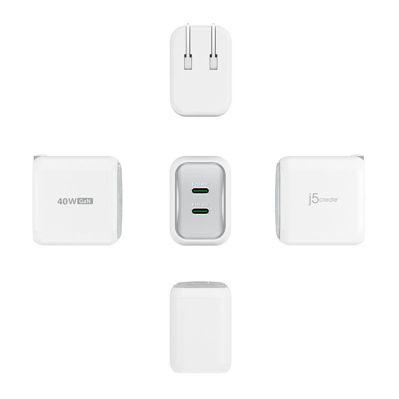 40W GaN USB-C® 2-Port Mini Charger with a USB-C® Fast Charging Cable