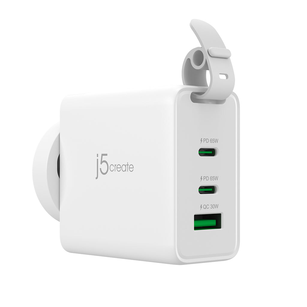 65W GaN USB-C® 3-Port Travel Charger with changeable AC plugs and USB-C® cable