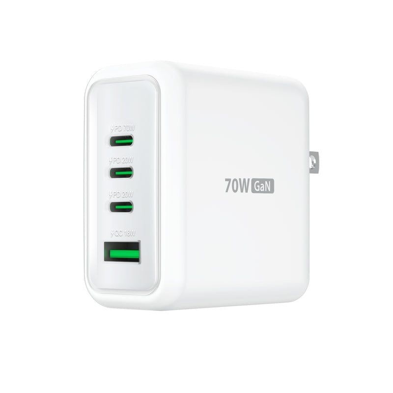 70W GaN USB-C® 4-Port Charger with changeable AC plugs