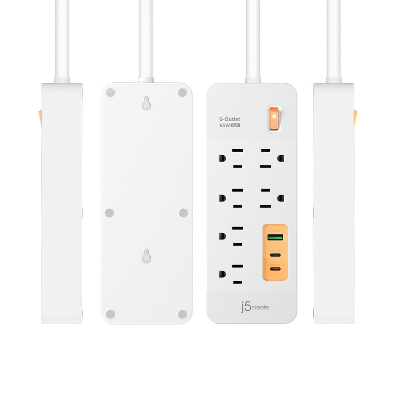 6-Outlet Surge Protector Power Strip with 3-USB™ 65W Charging Station