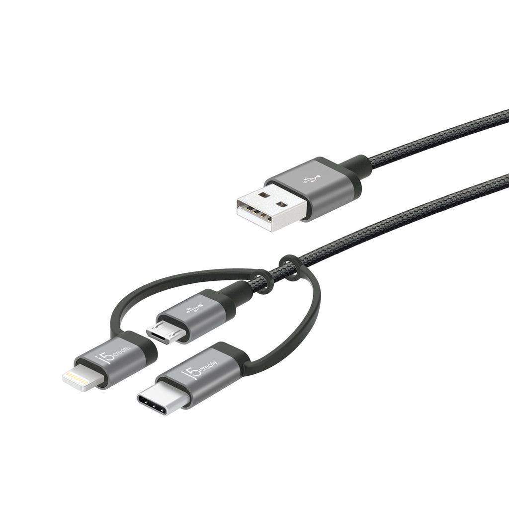 3-in-1 Charging Sync Cable - Lightning+Type-C+Micro-B