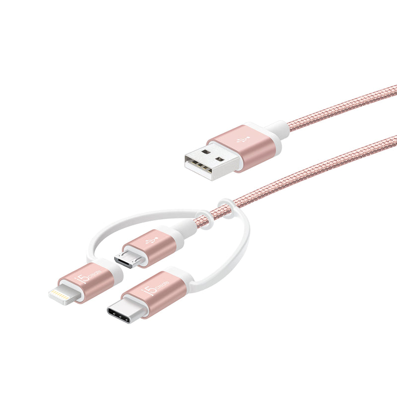 3-in-1 Charging Sync Cable - Lightning+Type-C+Micro-B