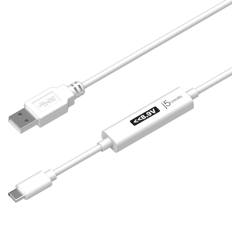 JUCP13 white cable with silver connector USB Type A 2.0 to USB Type C with power LED power meter 