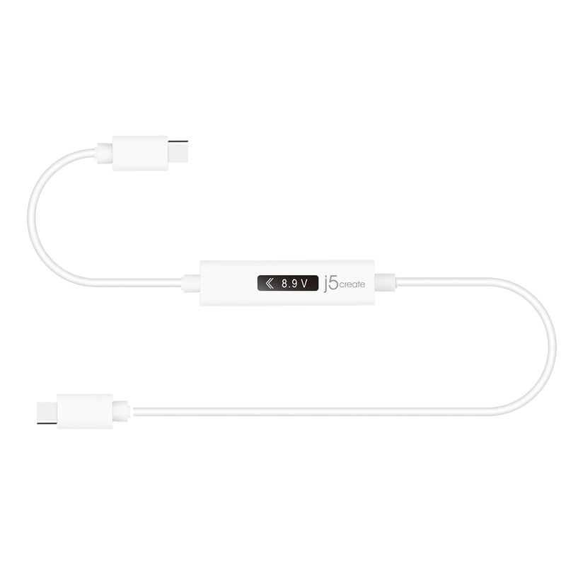 JUCP15 USB C 2.0 to USB C white 4 feet cable with OLED power meter reader in middle
